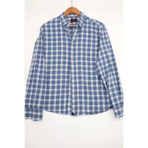 Untuckit Men's Medium Blue & White Plaid Button-Down Shirt Cotton Long Sleeves